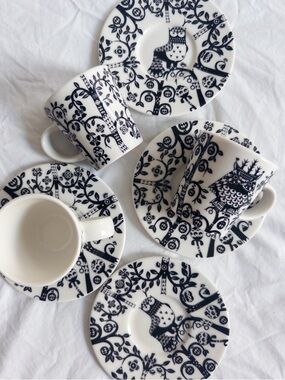 Iittala Taika Owl Espresso Cups and Saucers, set of Four